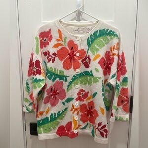 VTG Womens Button Down sweater Floral Size L Beaded And Sequined